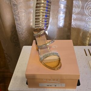 Glaze Rose Gold Rhinestone Wrap-Heel Sandals